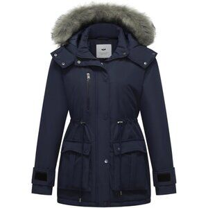 👑Women's Navy Winter Coat Warm Puffer Jacket Thicken Parka with Removable Hood